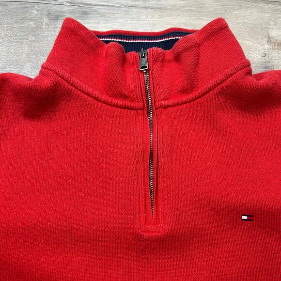 Tommy Hilfiger Red Quarter Zip Pullover XXL Cotton Flag Logo Classic - Picture 2 of 6